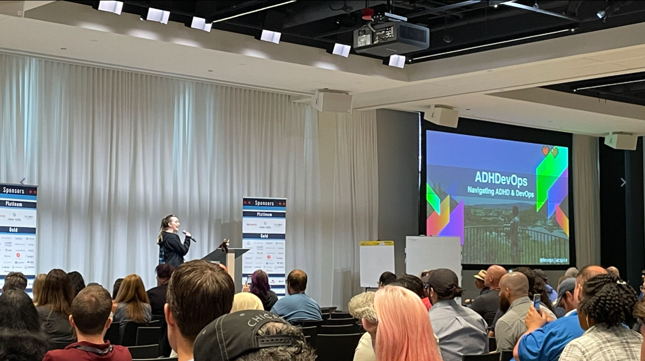 Speaker from AWS presenting Navagating DevOps with ADHD